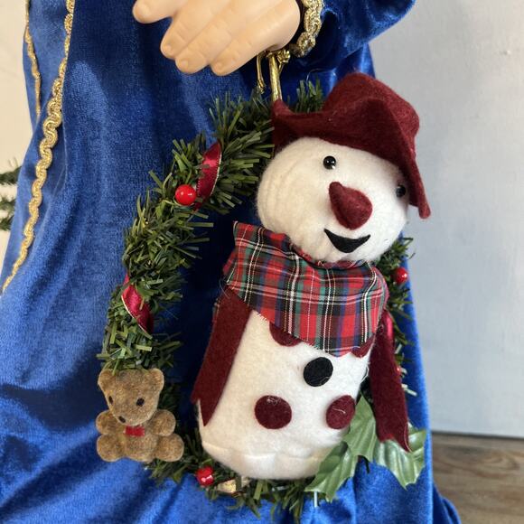 Vintage Santa Tree Topper 24 Blue Robe w/Snowman,Bear & Basket VTG Xmas Decor - Picture 8 of 11